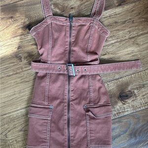 H&M Rust-Brown Zip Front Belted Mini Dress